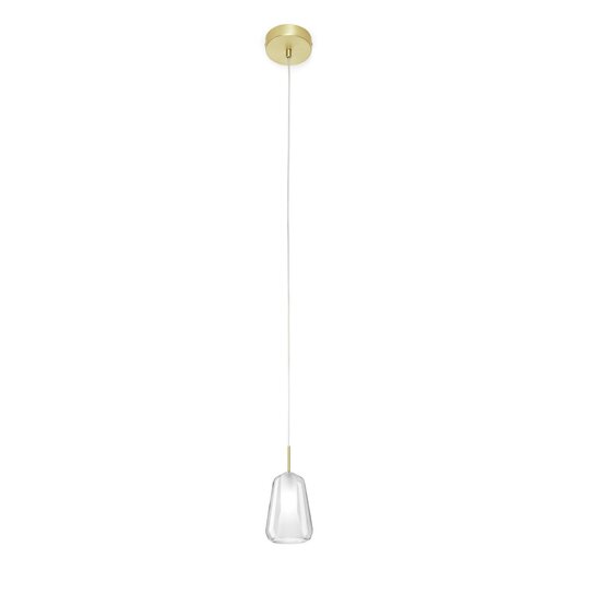 Lámpara suspendida de rayos X Murano glass Lámpara colgante en vidrio de borosilicato transparente con elementos en acabado dorado cepillado - 1 lights
