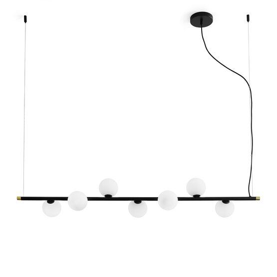 Pomì  Murano glass Suspension with 7 lights in milky white glass on black branch - 7 lights