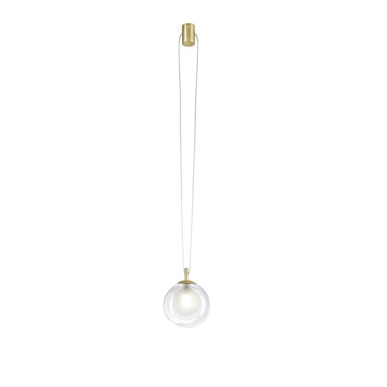 Aladino suspended lamp, Suspension lamp in transparent and satin glass with elements in brushed gold