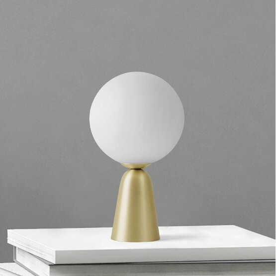 Lunar table lamp Murano glass Table lamp in milky white glass on a brushed brass pedestal - 1 lights - Sforzin illuminazione