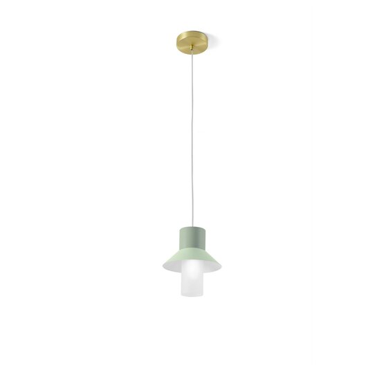 Lollipop suspended lamp, Suspension lamp in light green and white powder coated metal