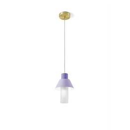 Suspension lamp in lilac and white powder coated metal