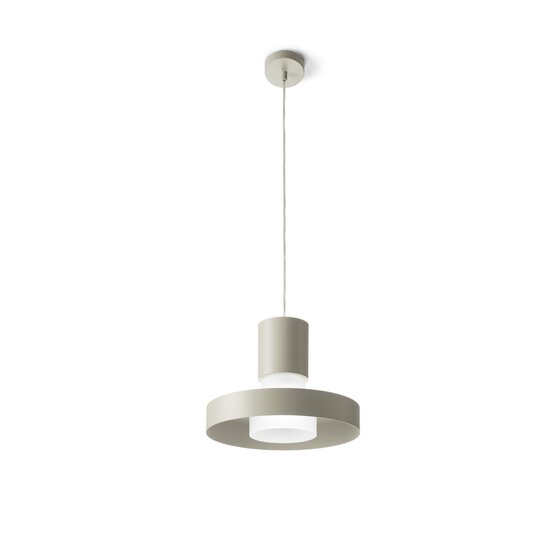 Suspension Babele, Lampe à suspension en métal peint gris perle et verre sablé