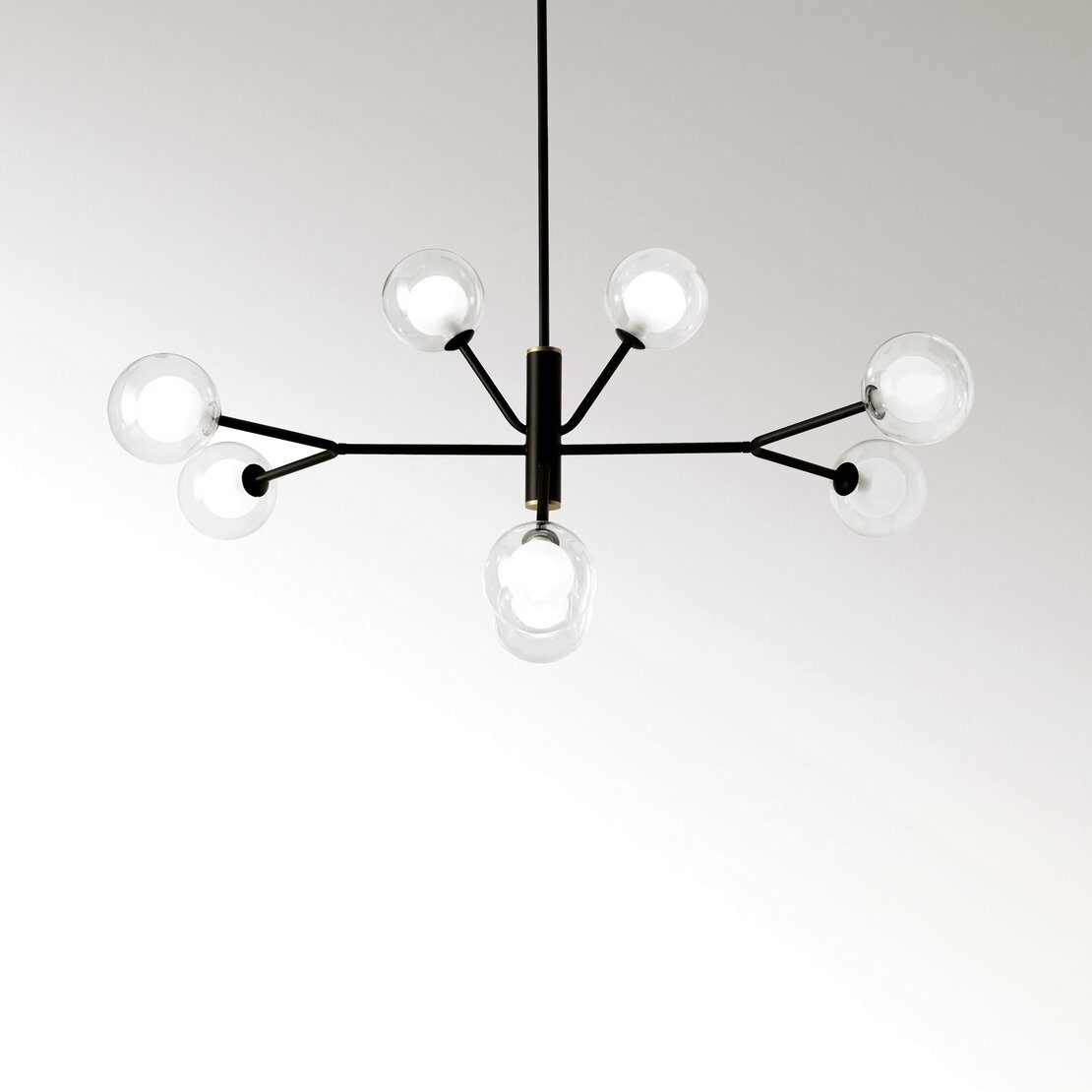 Sospensione Cosmo - Sospensione a 8 luci in vetro trasparente e satinato con struttura in metallo nero - Sforzin illuminazione