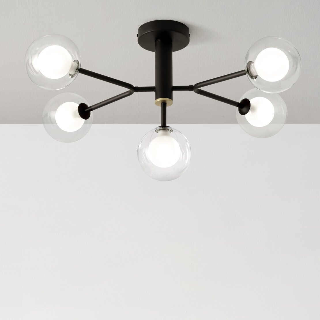 Cosmo ceiling lamp - 5-light ceiling lamp in transparent glass with black metal structure - Sforzin illuminazione