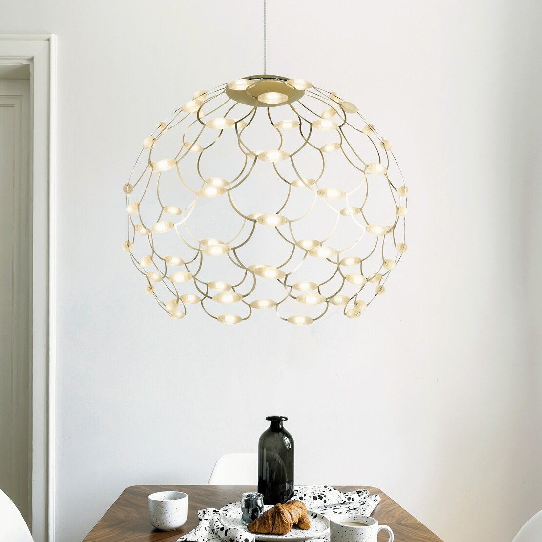 Lamoi suspended lamp - Led suspension lamp in gold-colored metal - Sforzin illuminazione