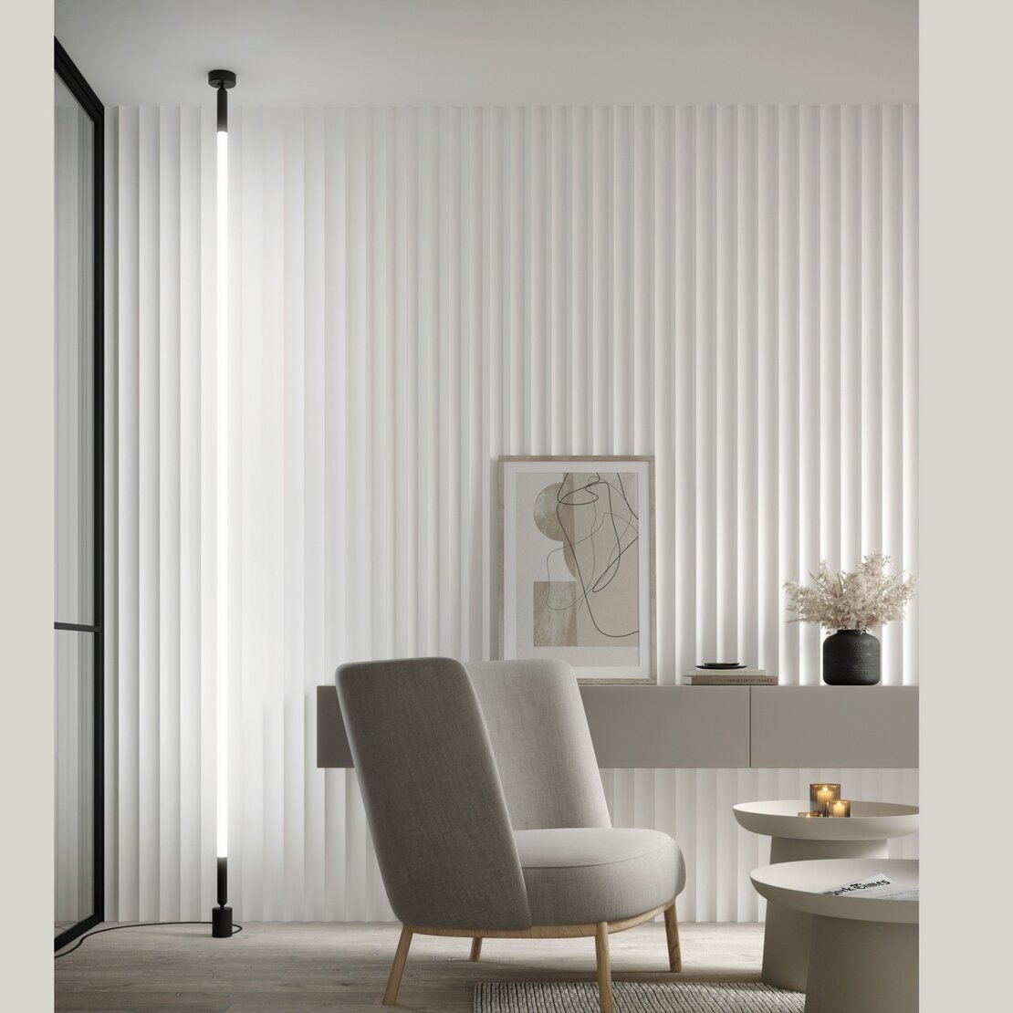 Linea Linea LED-Stehlampe - Lineare LED-Lampe aus opalweißem Silikon mit schwarzen Oberflächen - Sforzin illuminazione