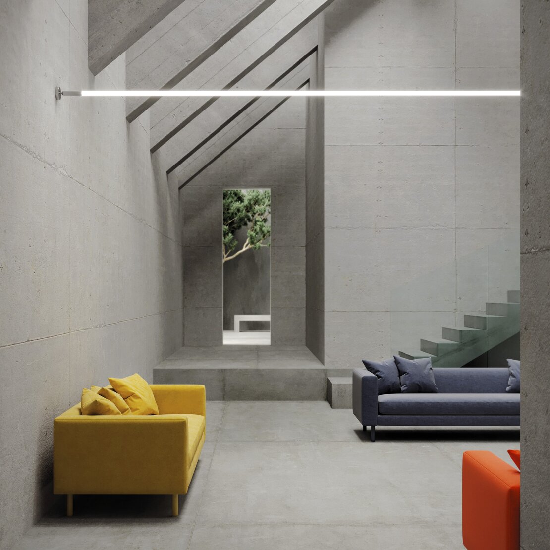 Linea lampada a Led muro-muro - Lampada lineare a Led in silicone bianco opale con struttura in acciaio 1Mt - Sforzin illuminazione