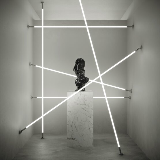 Linea Led plafón suelo pared plafón Murano glass Lámpara Led Lineal en silicona blanco opal y estructura de acero 1Mt