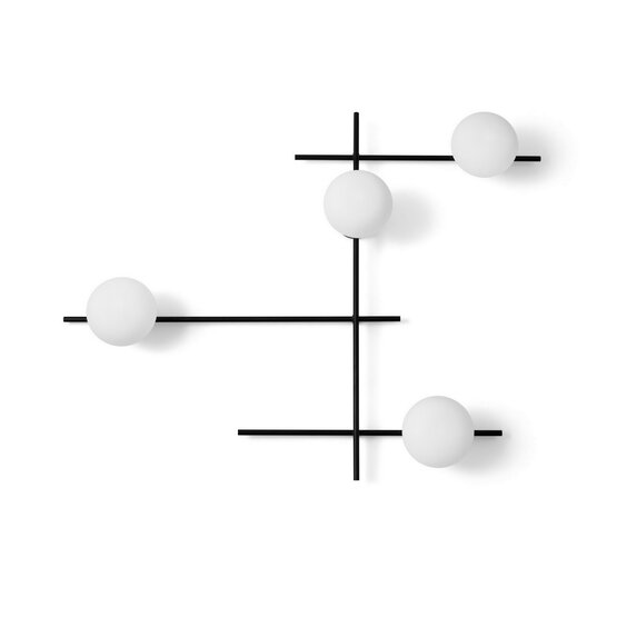 Aplique o plafón Mikado Murano glass Lámpara de pared o techo de 4 luces con brazo giratorio de metal pintado en polvo negro y vidrio soplado blanco lechoso - 4 lights