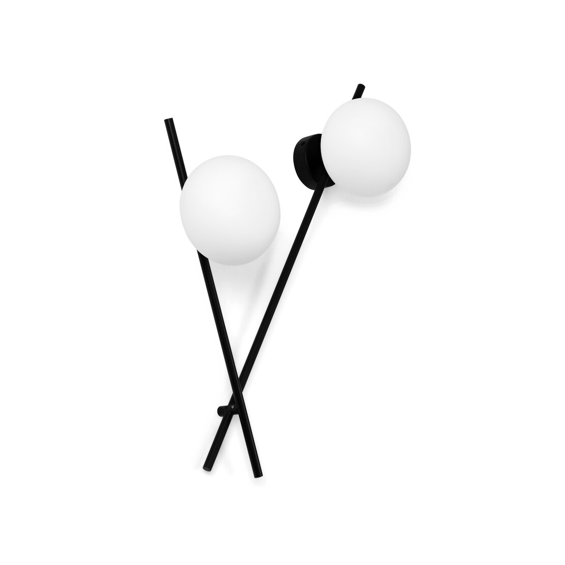 Applique o plafoniera Mikado  - Applique o plafoniera a 2 luci con braccio rotabile in metallo nero e vetro bianco latte - Sforzin illuminazione