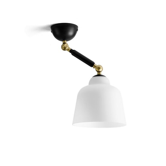 Neoretro ceiling lamp, Ceiling lamp in milky white blown glass and black metal with adjustable arm