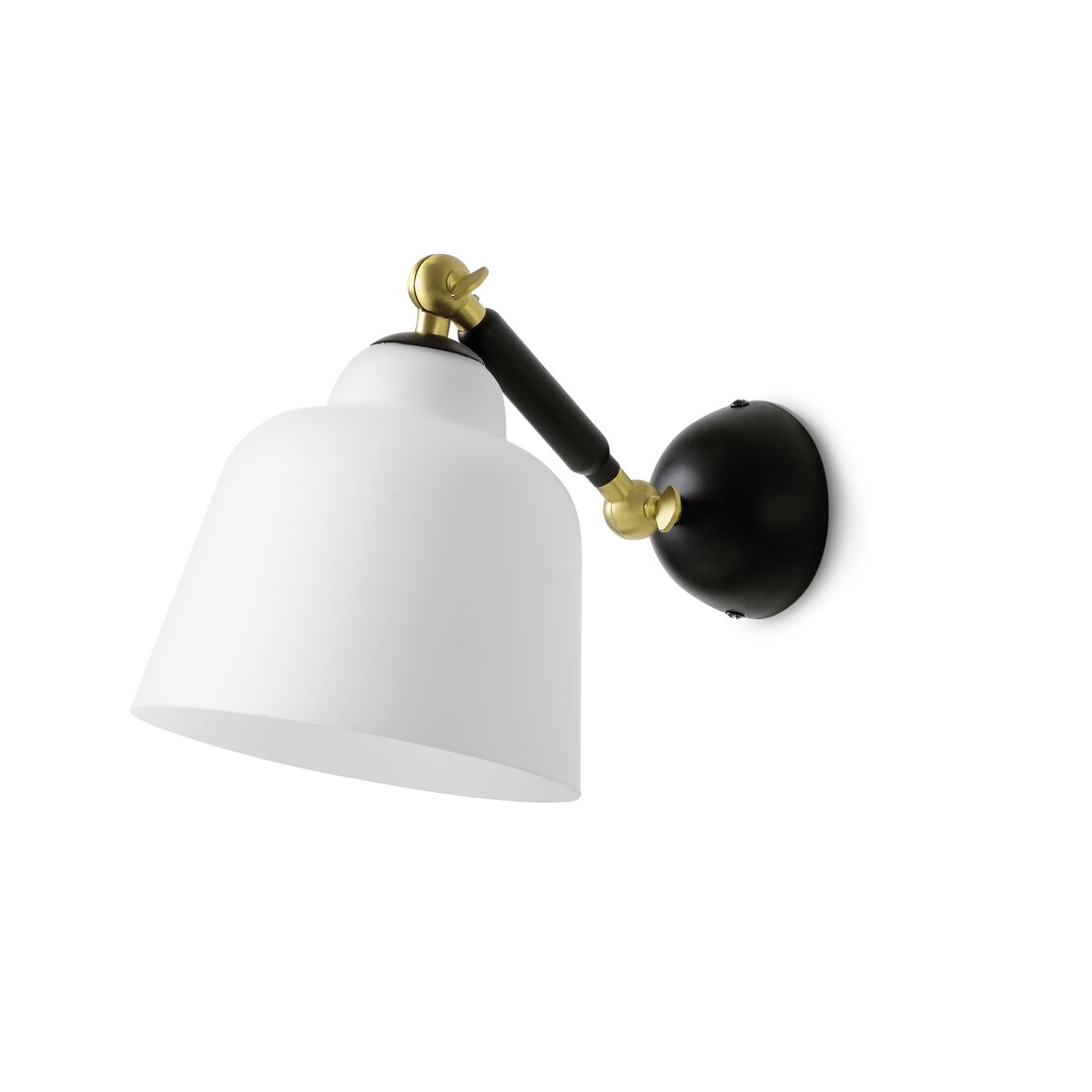 Aplique Neoretro - Aplique de pared en vidrio soplado blanco lechoso y metal pintado en polvo negro con brazo orientable. Pequeña - Sforzin illuminazione
