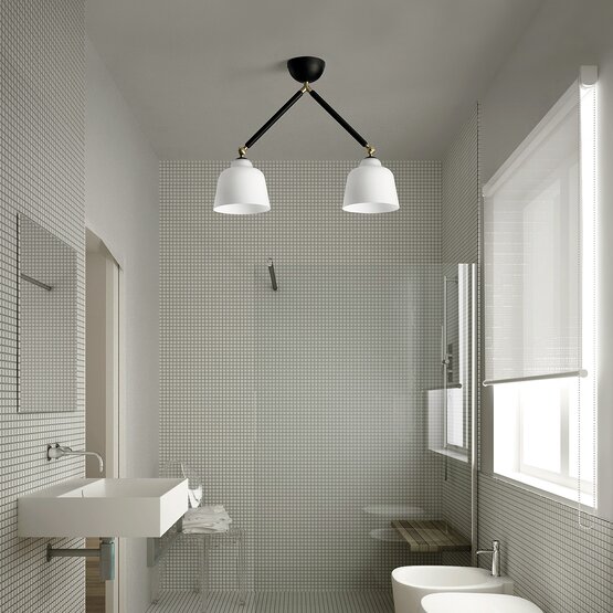 Neoretro ceiling lamp - 2-light ceiling lamp in milky white blown glass and black metal with rotatable joints - Sforzin illuminazione - detail view
