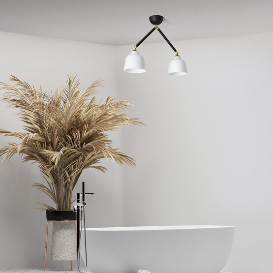 Neoretro ceiling lamp - 2-light ceiling lamp in milky white blown glass and black metal with rotatable joints - Sforzin illuminazione - detail view