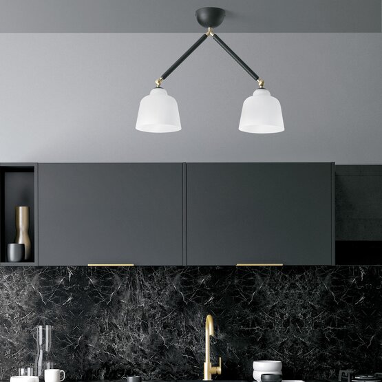 Neoretro ceiling lamp - 2-light ceiling lamp in milky white blown glass and black metal with rotatable joints - Sforzin illuminazione - detail view