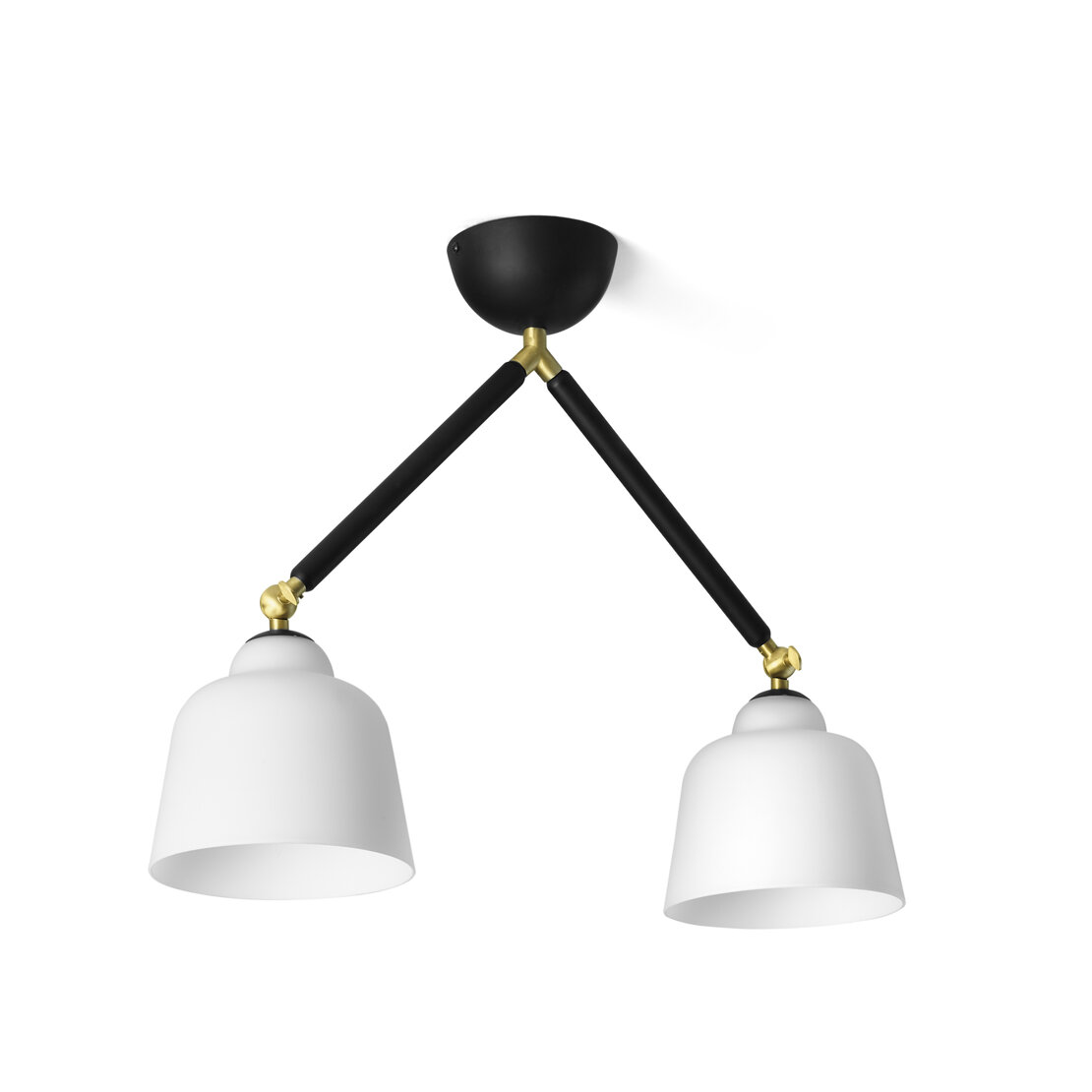 Neoretro ceiling lamp - 2-light ceiling lamp in milky white blown glass and black metal with rotatable joints - Sforzin illuminazione