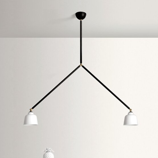 Neoretro  Murano glass Suspension lamp in milky white glass and black metal with rotatable light points - 2 lights