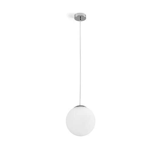 Jugen Cromo suspended lamp, Suspension lamp in milky white blown glass and polished chrome metal