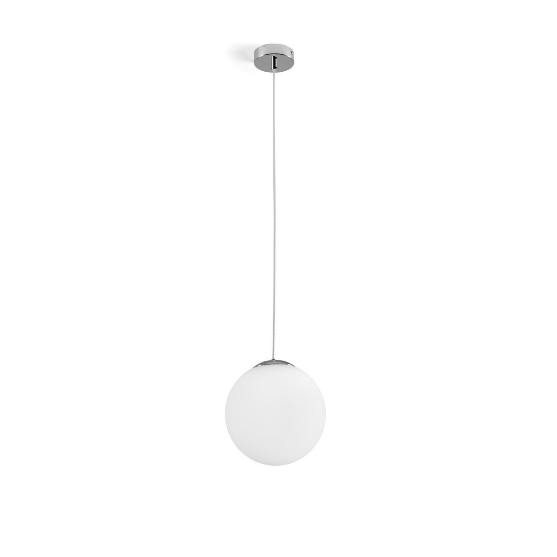 Suspension Jugen Cromo - Lampe à suspension en verre soufflé blanc laiteux et métal chromé poli - Sforzin illuminazione