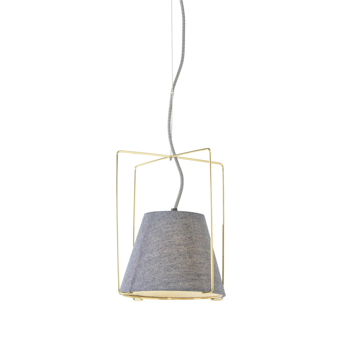 Suspension Kengo - Lampe à suspension en métal doré et tissu gris - Sforzin illuminazione