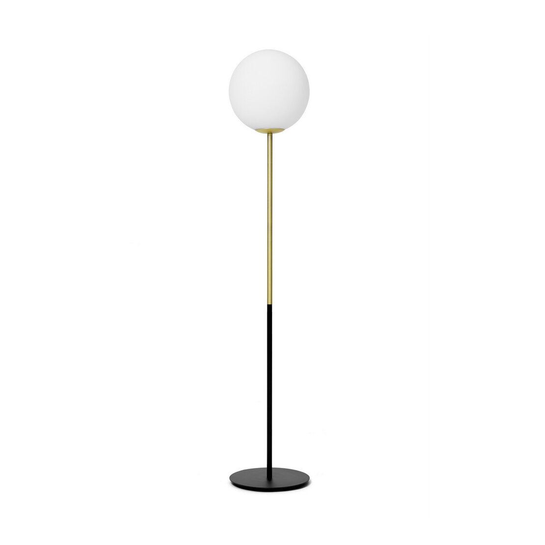Jugend Stehlampe - Stehlampe aus milchweißem mundgeblasenem Glas mit schwarzem und Messingrahmen - Sforzin illuminazione