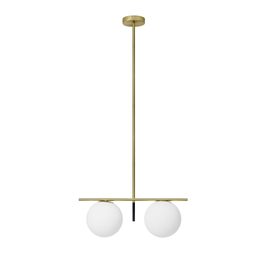 Jugen suspended lamp - Suspension with 2 lights in glass
milky white blown with brass and black structure - Sforzin illuminazione