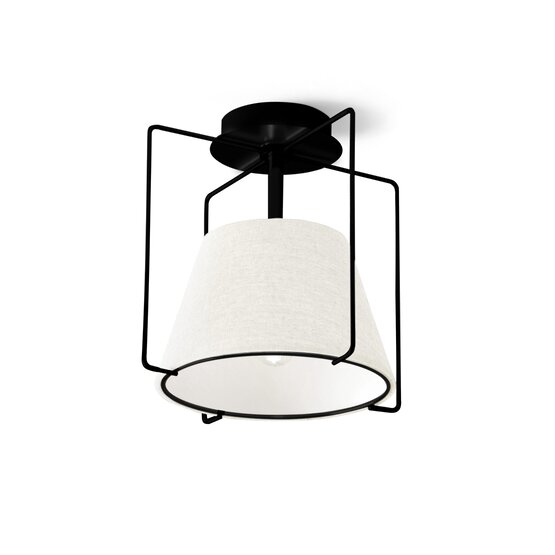 Nouveau plafonnier Kengo, Lampe à suspension en tissu blanc et métal noir mat