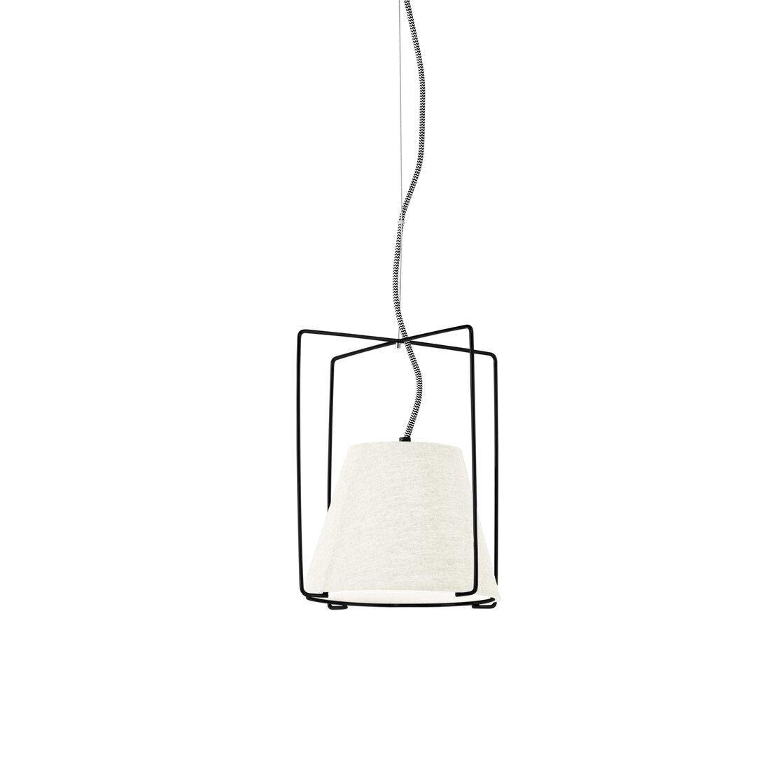 Nouvelle suspension Kengo - Lampe à suspension en tissu blanc et métal noir mat - Sforzin illuminazione
